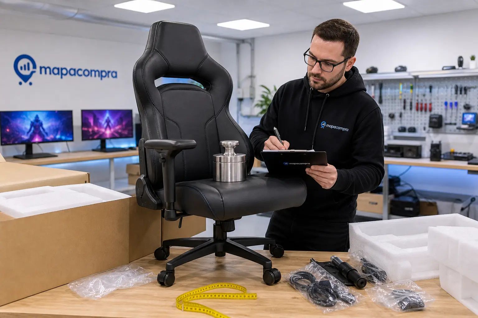 Diablo Silla Gaming Tela X-Player desembalado para el análisis de mapacompra, con el contenido de la caja y lo… – Imagen ilustrativa (generada por IA)