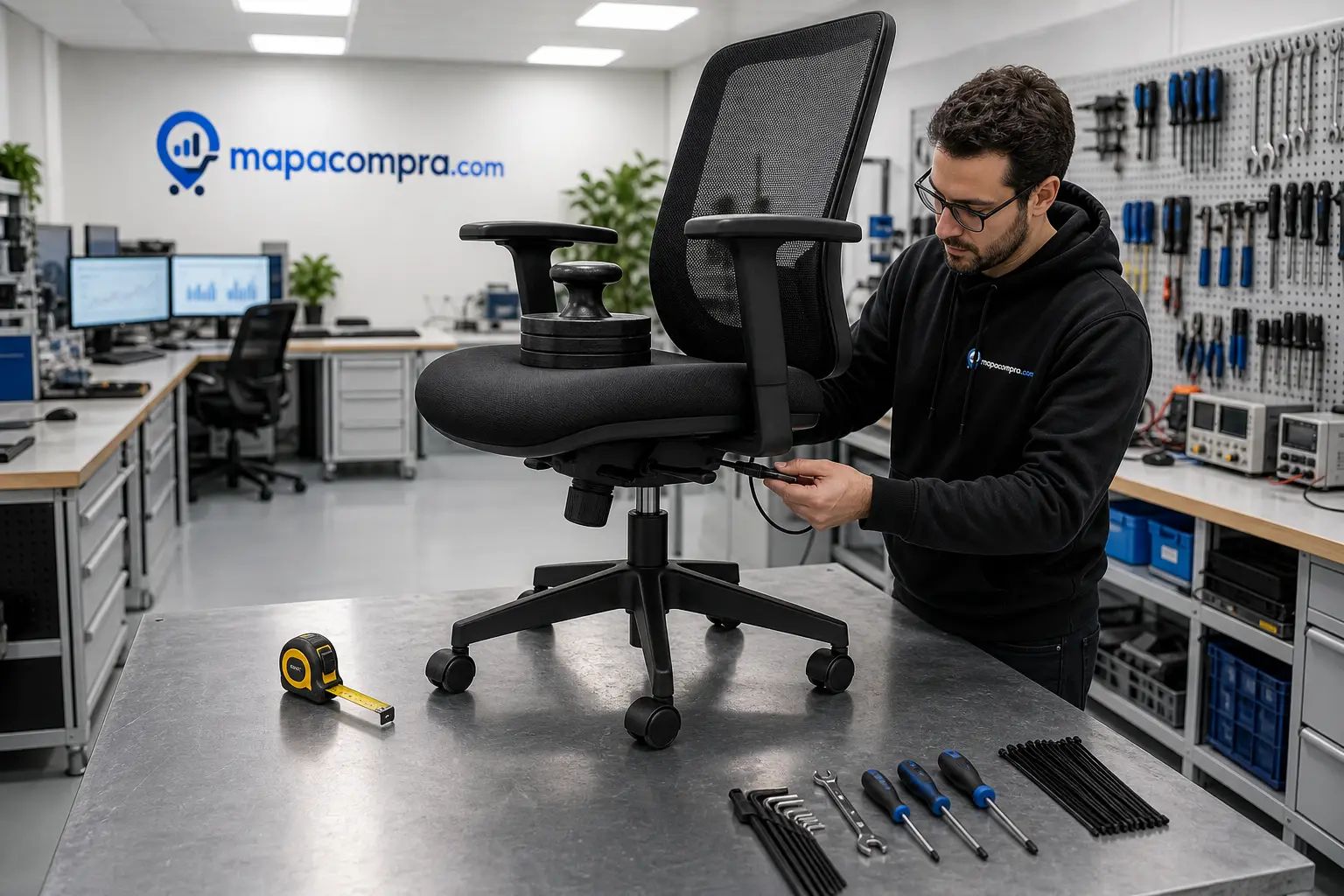 Puesta en marcha de SONGMICS Silla de Oficina, Ergonómica: se preparan el montaje, las conexiones y los contro… – Imagen ilustrativa (generada por IA)