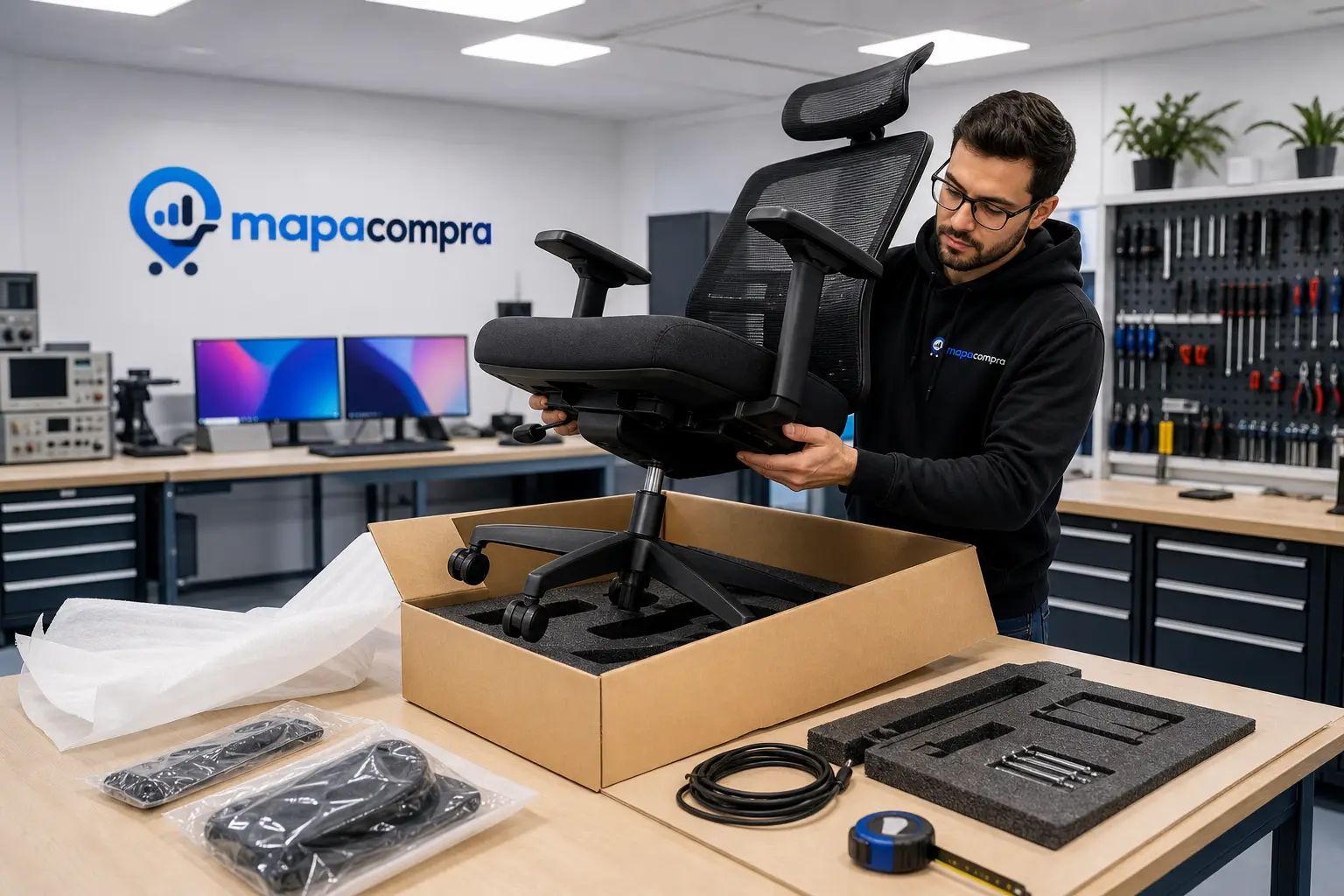 SONGMICS Silla de Oficina, Ergonómica desembalado para el análisis de mapacompra, con el contenido de la caja … – Imagen ilustrativa (generada por IA)