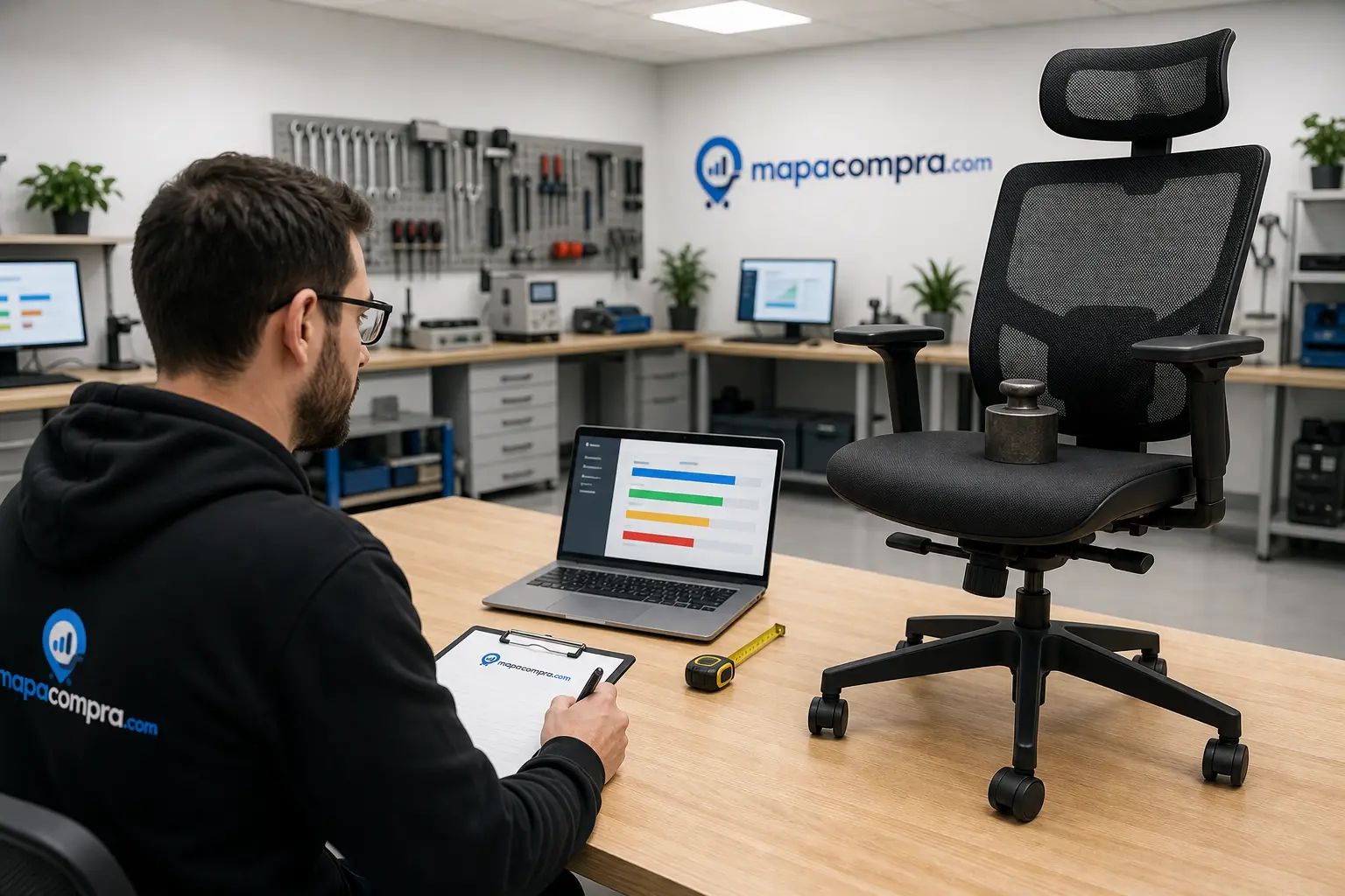 Evaluación de los puntos de control de SONGMICS Silla de Oficina, Ergonómica con el resumen de valoración – Imagen ilustrativa (generada por IA)