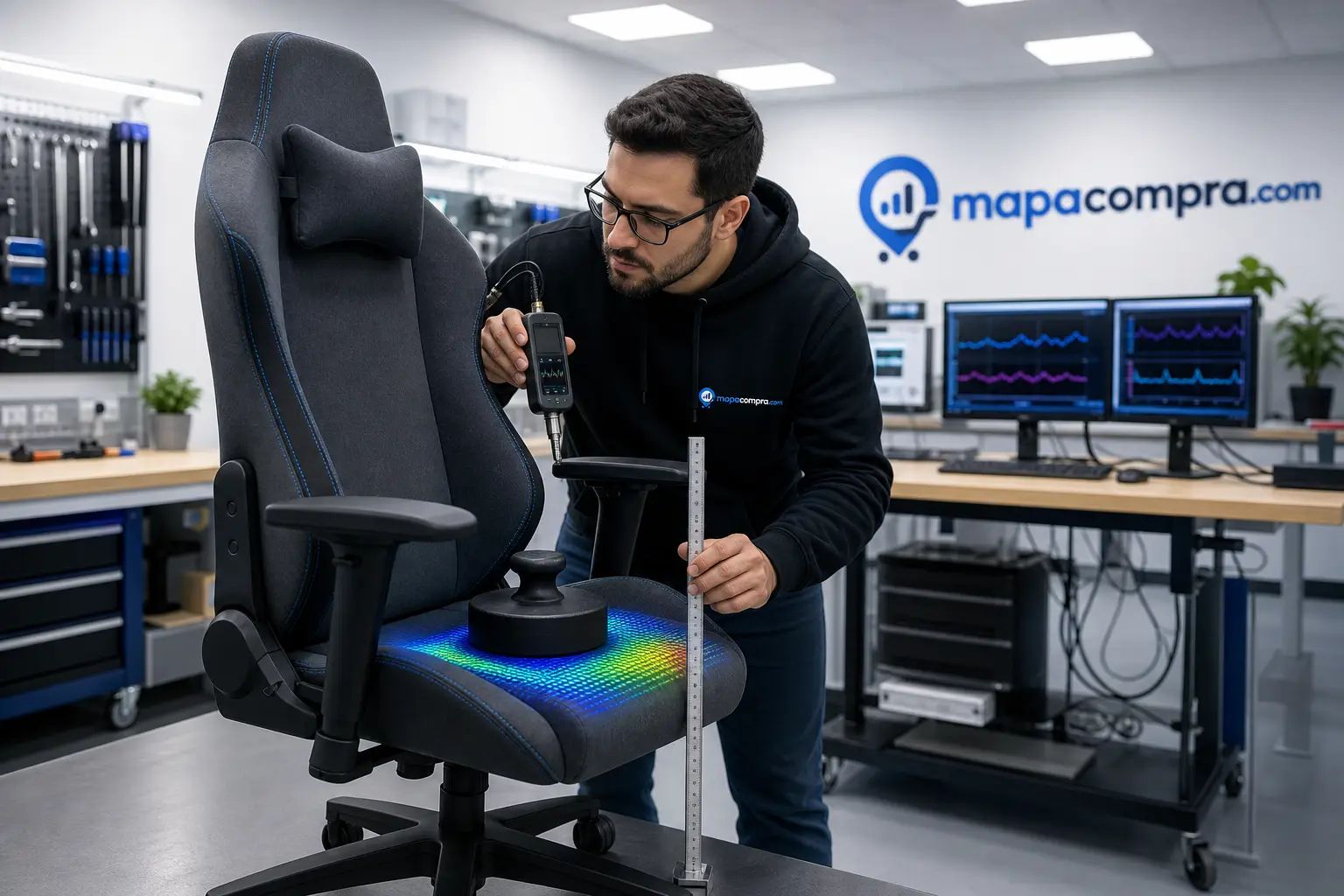 Montaje de medición para T-LOVENDO.ES Silla Gamer Gaming Profesional: un montaje de medición adecuado con seña… – Imagen ilustrativa (generada por IA)