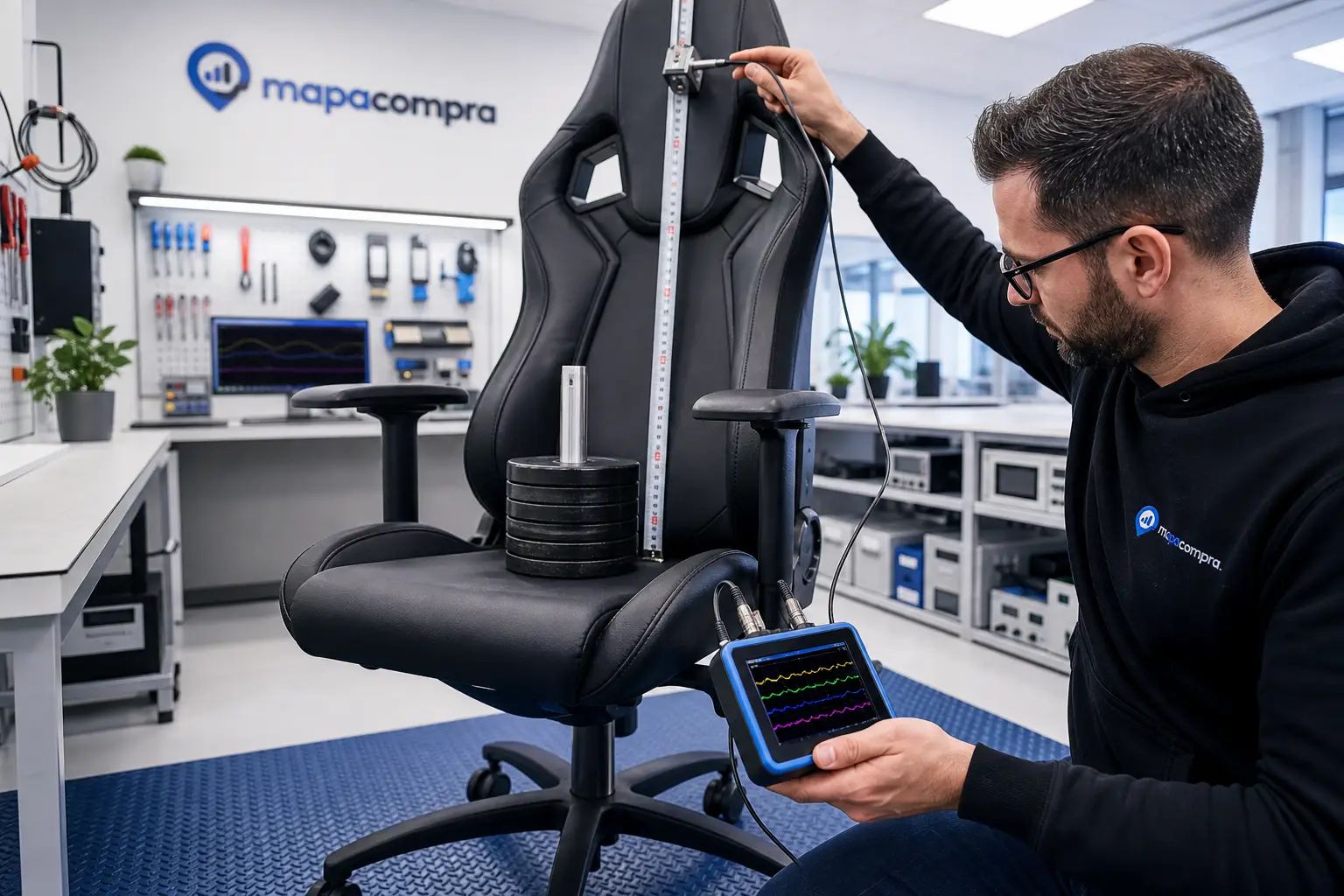 Montaje de medición para DRIFT GAMING DR350 – Silla: un montaje de medición adecuado con señal de prueba estan… – Imagen ilustrativa (generada por IA)