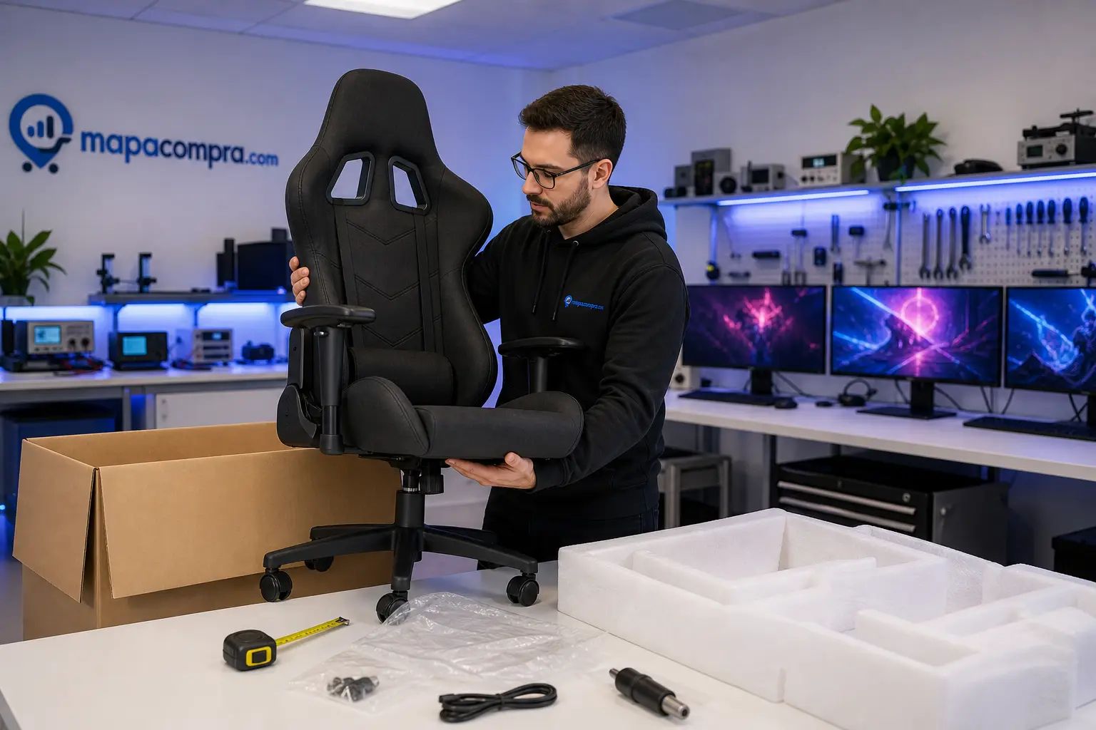 Vinsetto Silla Gaming Basculante desembalado para el análisis de mapacompra, con el contenido de la caja y los… – Imagen ilustrativa (generada por IA)