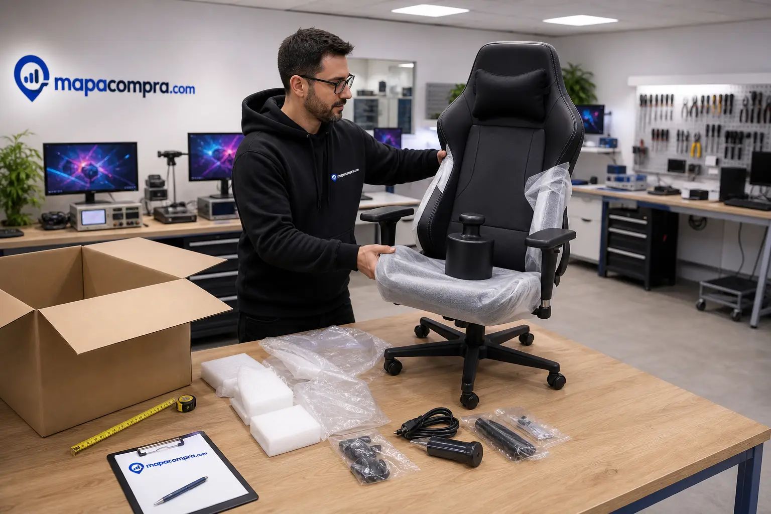 HOMCOM Silla Gaming con Altura desembalado para el análisis de mapacompra, con el contenido de la caja y los a… – Imagen ilustrativa (generada por IA)