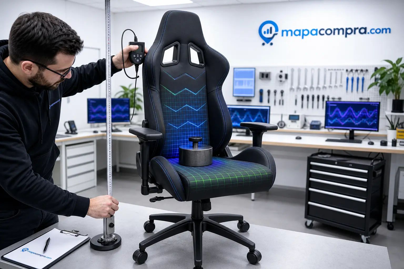 Montaje de medición para Dowinx Silla Gaming Ergonómica: un montaje de medición adecuado con señal de prueba e… – Imagen ilustrativa (generada por IA)