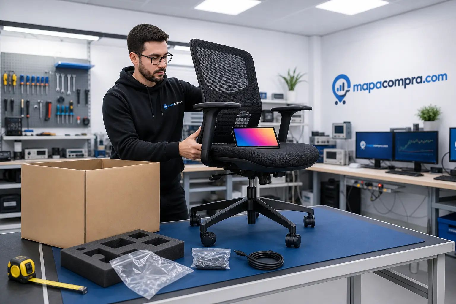 Yaheetech Silla de Oficina Ergonomica desembalado para el análisis de mapacompra, con el contenido de la caja … – Imagen ilustrativa (generada por IA)