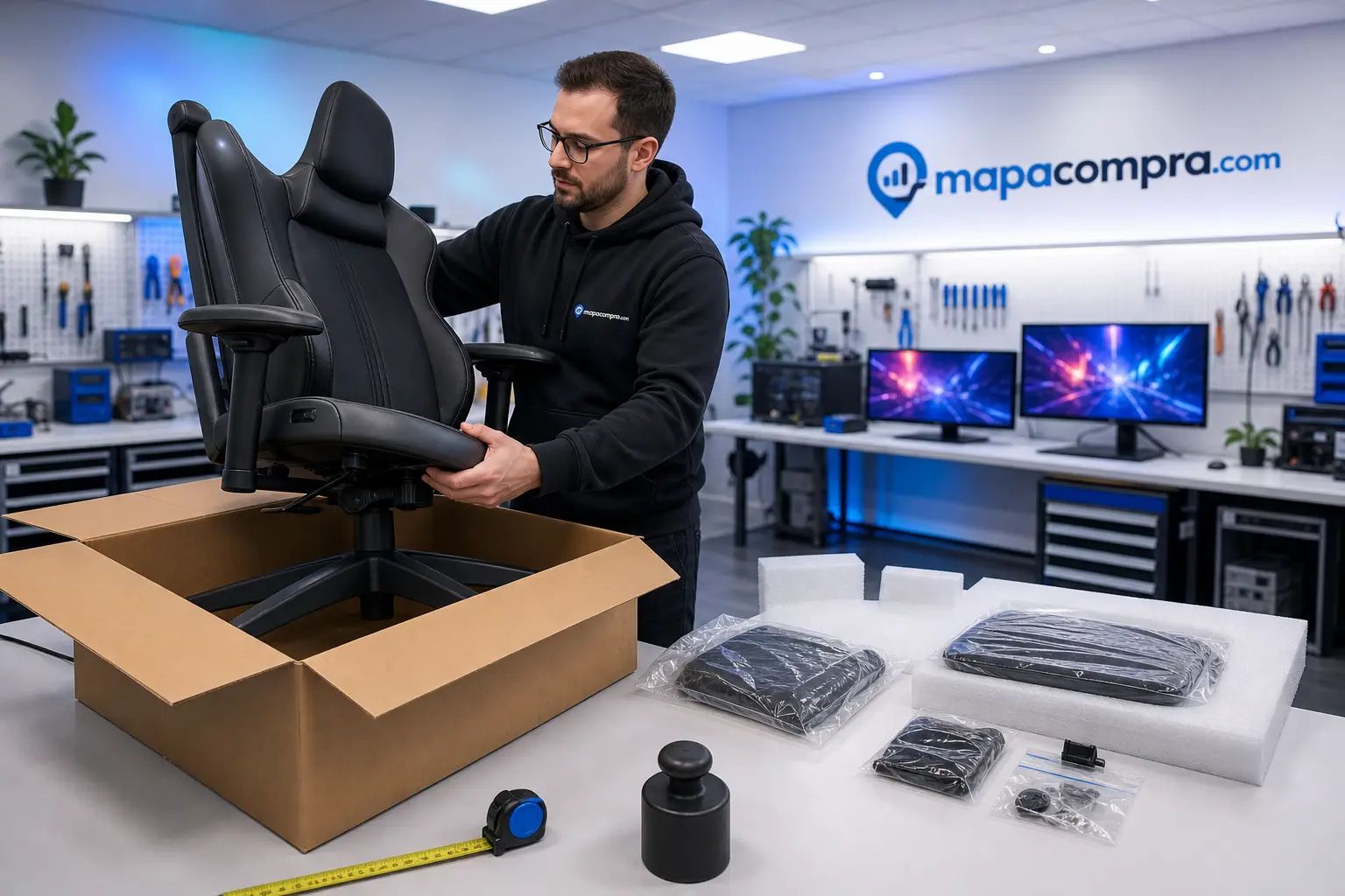 GTPLAYER Silla de Gaming desembalado para el análisis de mapacompra, con el contenido de la caja y los accesor… – Imagen ilustrativa (generada por IA)